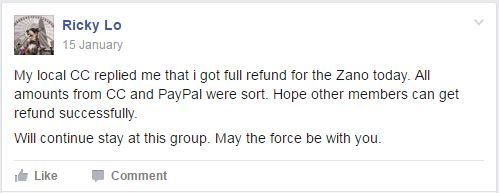 The relief from one Zano investor in obtaining a PayPal refund