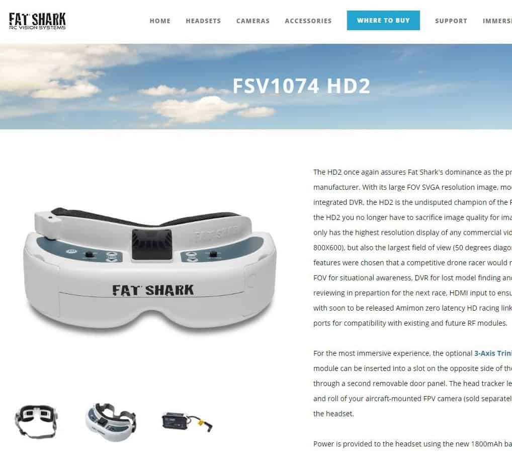 Fat Shark HD2 (HD v2) FPV Goggles - Consumer Website Screenshot