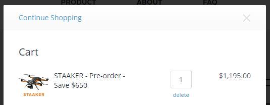 Via the Staaker Drone website, demonstrating the current pre-order price with a $600 saving!