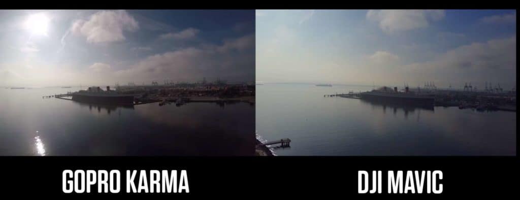As Brent Rose suggests that the Mavic Pro image quality "sucks", he shows this comparison shot which were taken at entirely different times, one with the sun present, one without.