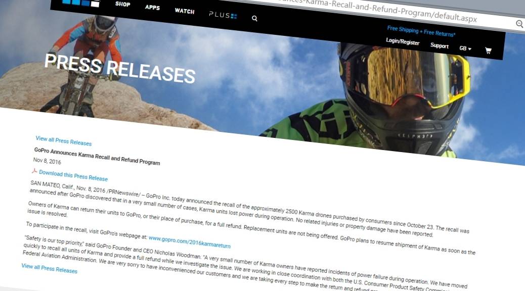 GoPro Karma Recall and Refund Programme, announced earlier this week by GoPro