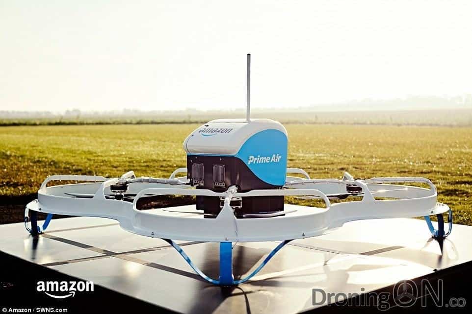 The package from Amazon attached to the Amazon Air drone