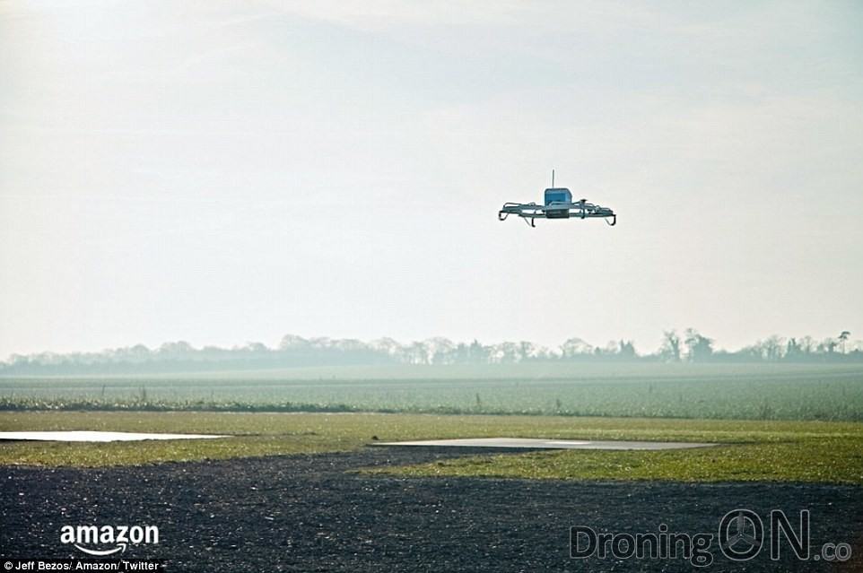 The Amazon Air Drone launching to deliver its package.