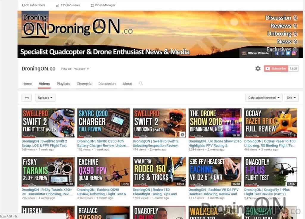 The DroningON YouTube channel, which is now host to over 28 videos.