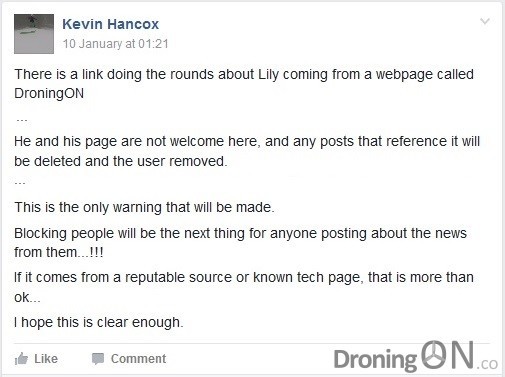 Kevin Hancox, owner of the 'Lily Owners Group' on Facebook whom chose to ban our editor and any posts from customers which related to our Lily-related content/articles.