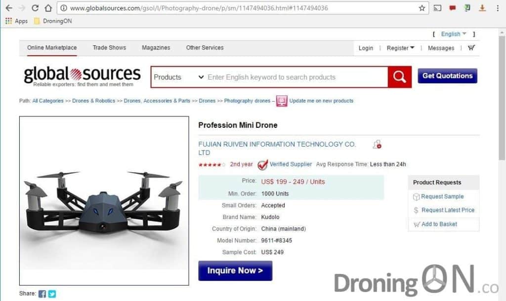 Kudrone, listed on the Global Sources website - http://www.globalsources.com/gsol/I/Photography-drone/p/sm/1147494036.html#1147494036