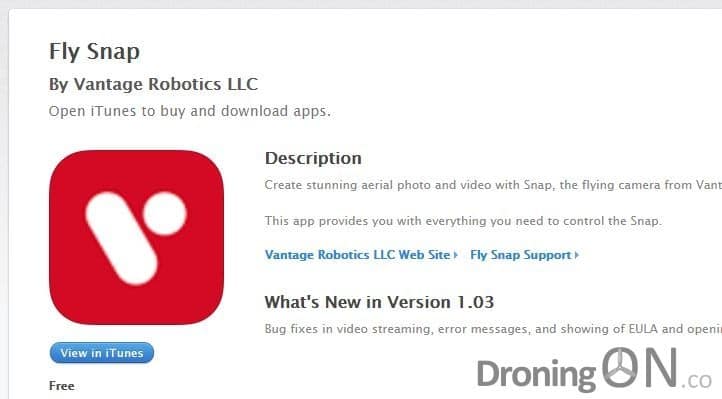 The Vantage Robotics Snap app on the iTunes app store.