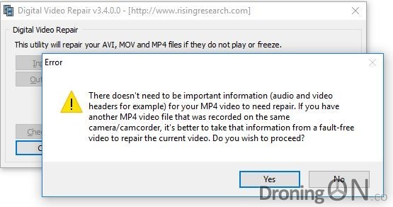 Digital Video Repair prompting to compare the faulty file with a working file.