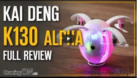 YouTube thumbnail for the Kai Deng K130 Drone review.