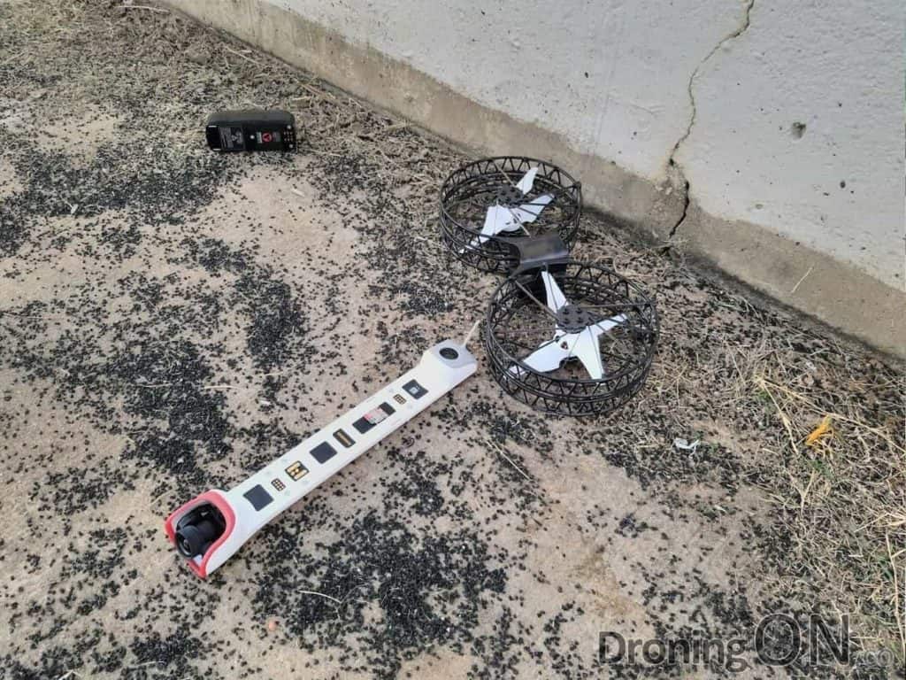 A Vantage Robotics Snap drone, crashed after auto-launching and toilet-bowling into a wall. Photo credit: Rusty Meyners