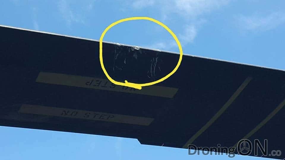 Photo from ar15.com showing the damage to the helicopter rotor blade.