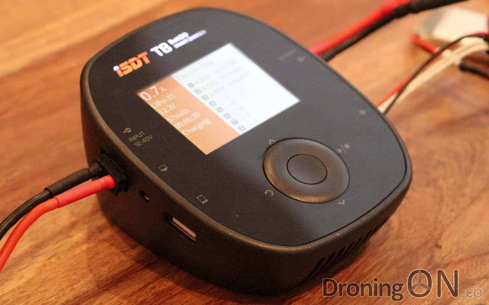 The ISDT T8 Battery Charger specifically designed for drone batteries. Slick, compact and lightweight and perfect for field charging.