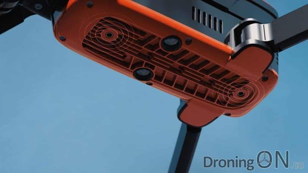 The underside of the new Evo Drone from Autel Robotics, featuring optical flow and ultrasonic sensing.