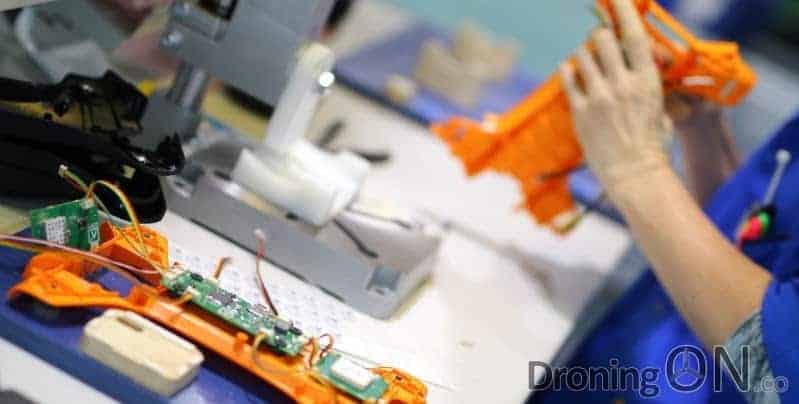 The Staaker assembly line, showing one of the drones being constructed.