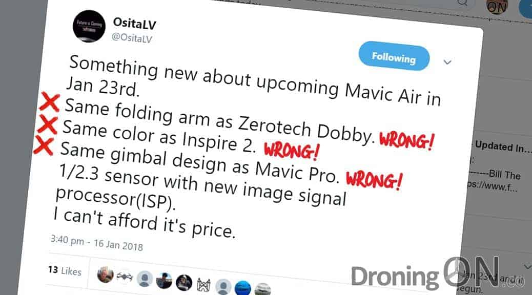 OsitaLV is a twitter account which continues to post misinformation, incorrect speculation and guesswork concerning DJI product launches.