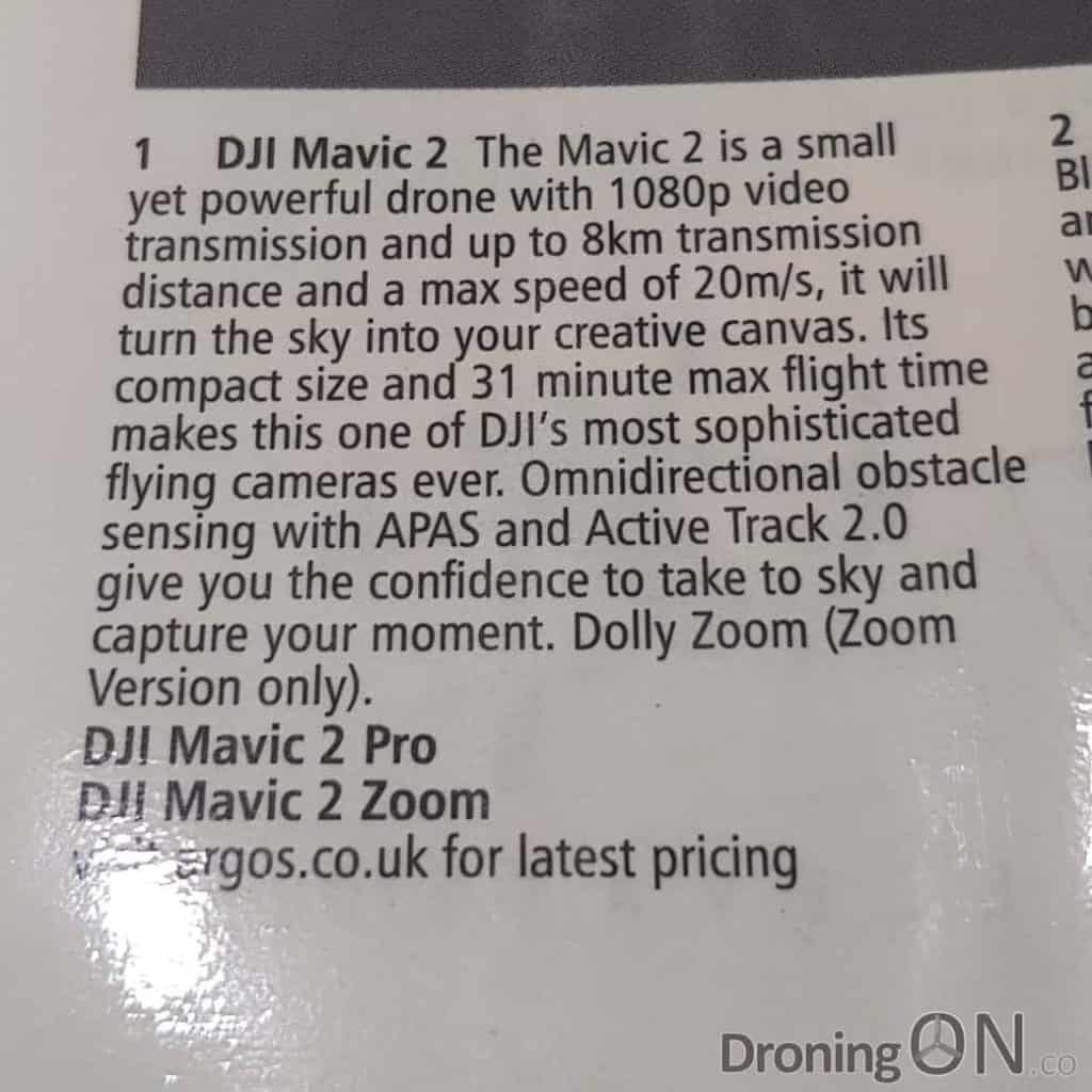 The leak from ARGOS of the new DJI Mavic 2 Zoom and Pro models reveals intimate details of both new variants!
