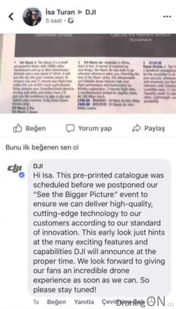 The response from DJI following the leak of the DJI Mavic 2 by Argos