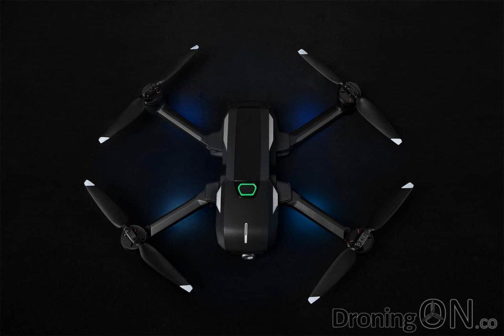 The new Yuneec Mantis Q from the top, showing the power button, props and upper-side of this new folding drone.