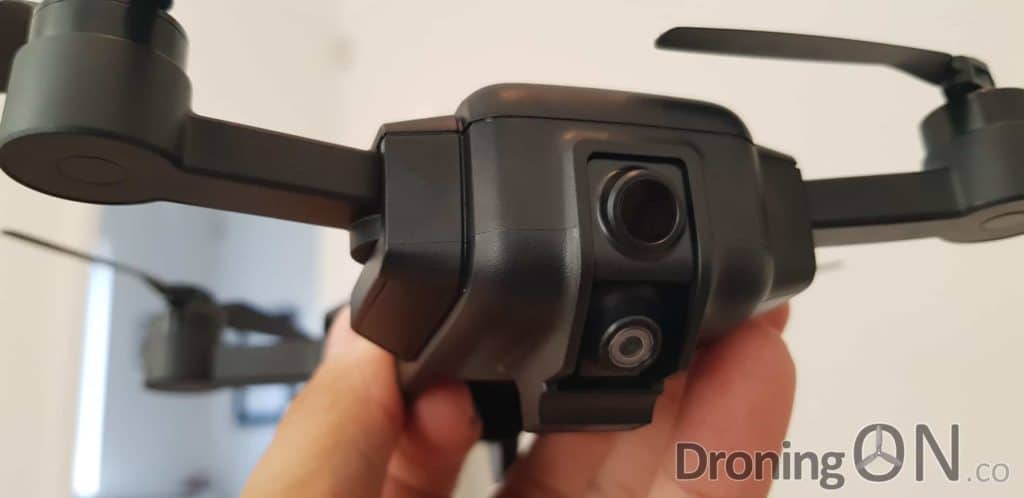 The front end of the High Great 'Mark' drone, showing clearly the 45 degree downward VIO camera used to maintain stability.