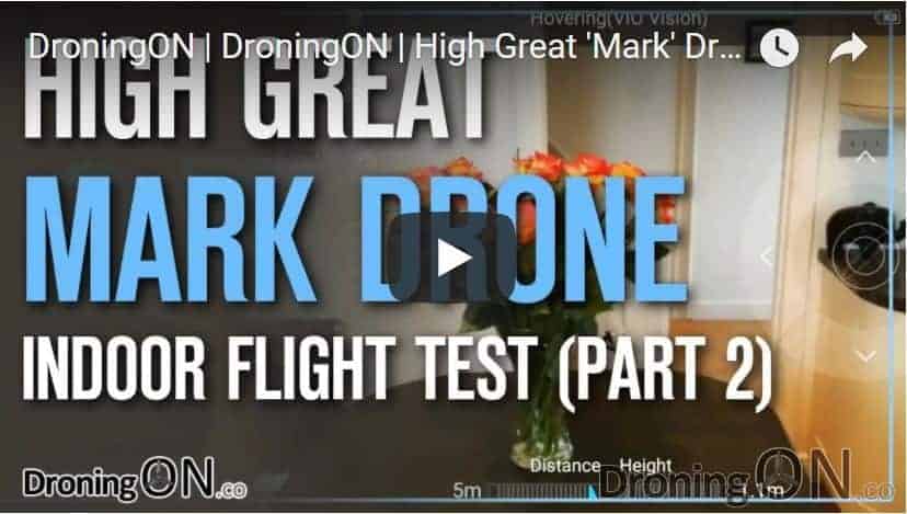 YouTube Thumbnail for the indoor flight test of the High Great Mark Drone