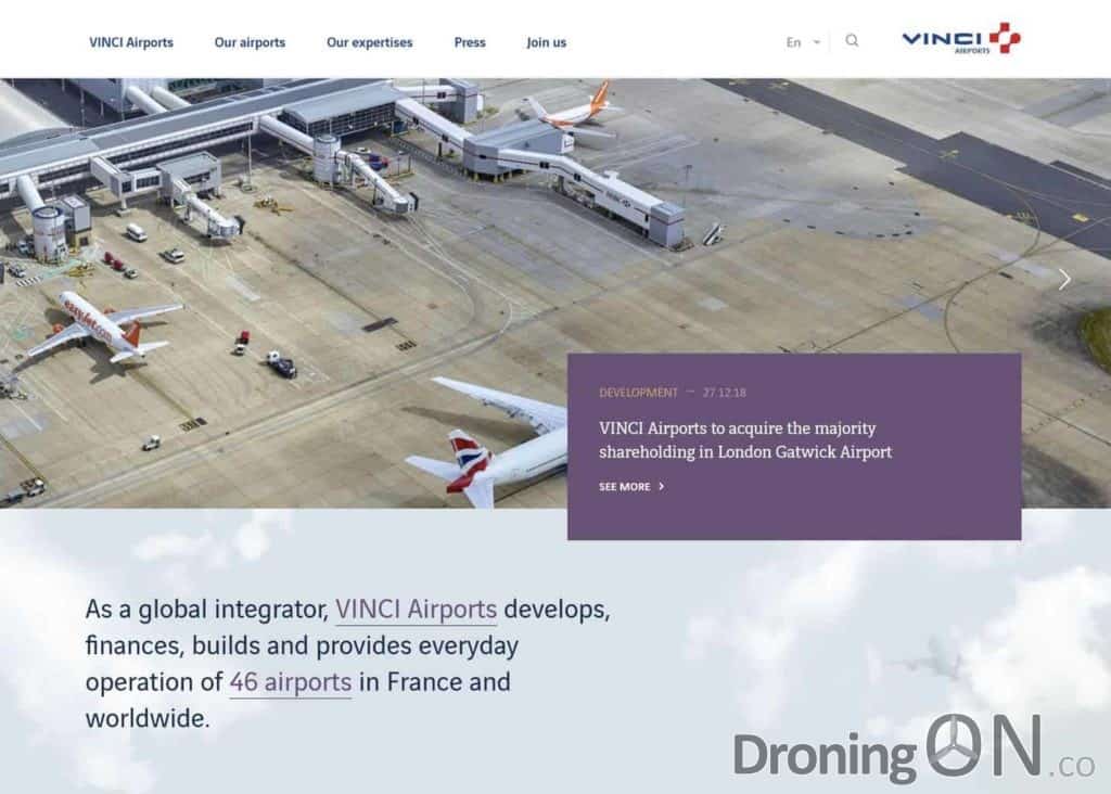 The website of Vinci Airports, a French company that own and operate 46 airports globally.