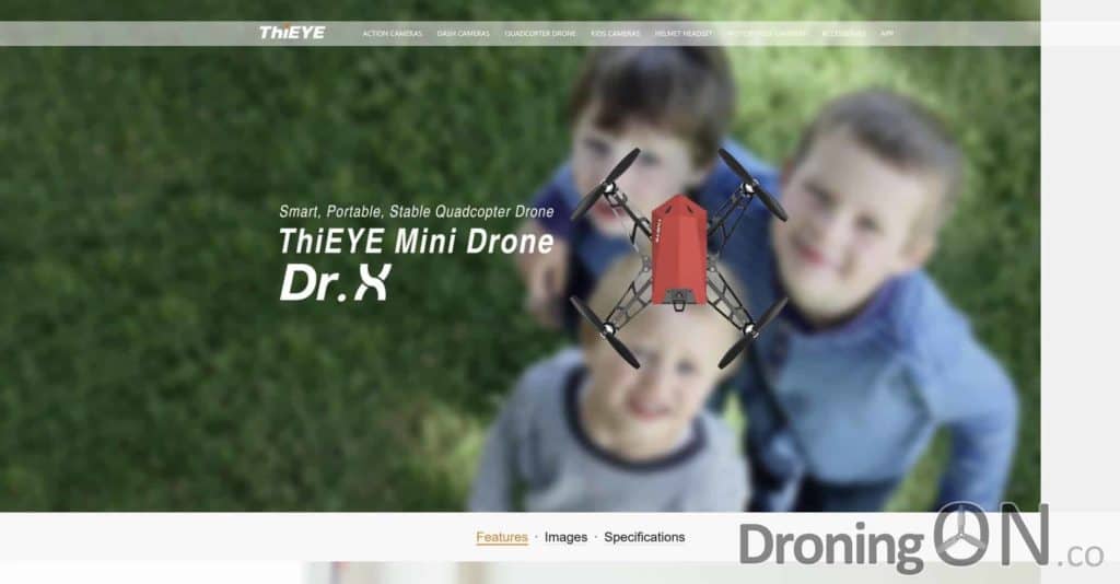The ThiEye Dr X drone, which appears to be a rebranded Kudrone, a failed 2017 Indiegogo crowdfund campaign.