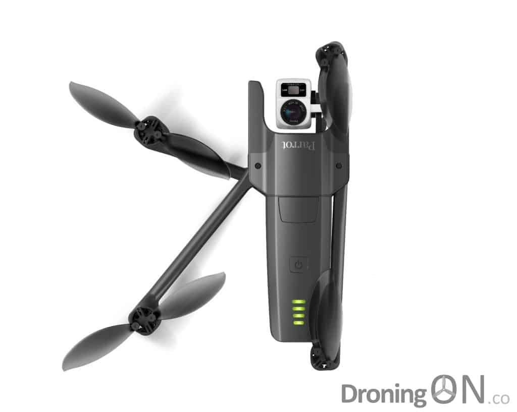 The Parrot Anafi Thermal in its partially folded state, showing how portable it can be.