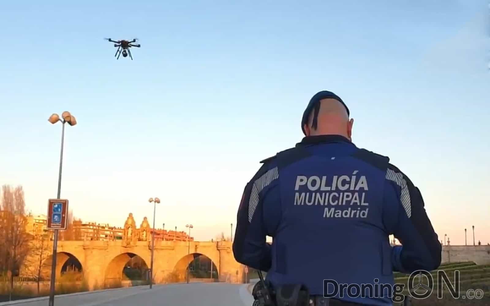 Spanish Police (Policia Municipal) use drones in Madrid to warn public of Coronavirus Covid-19 quarantine risk